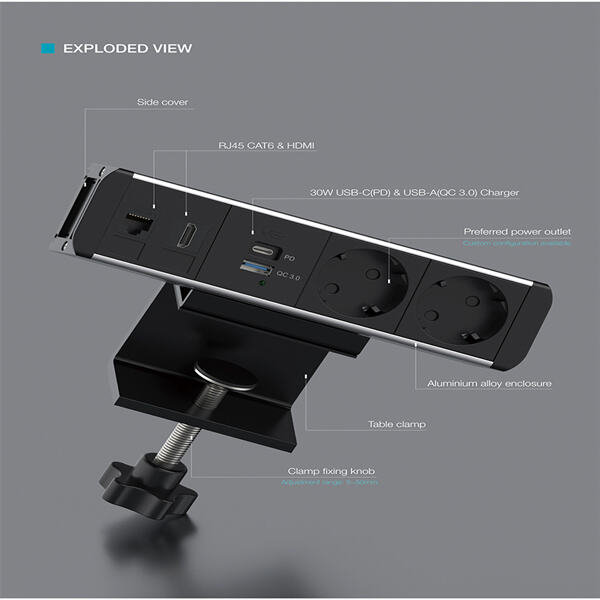 Zapomenutí na zmotané kabely díky vnořeným zásuvkám na stole